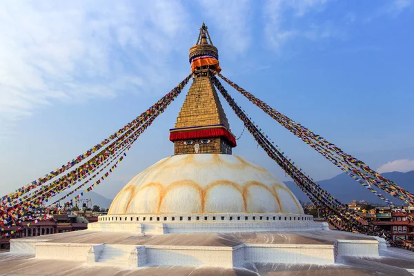 Tibetan flags in Boudhanath Stupa — Stock Photo, Image