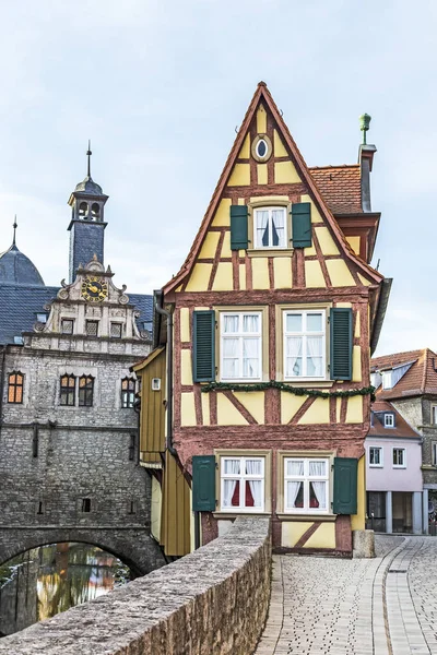 Malerwinkel, το ήμισυ εφοδιασμένα με ξύλα σπίτια στα Γερμανικά Μάρκτμπράιτ, Βαυαρία, — Φωτογραφία Αρχείου