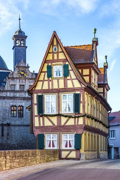 Malerwinkel, Fachwerkhäuser in Marktbreit, Bayern, deutsch — Stockfoto