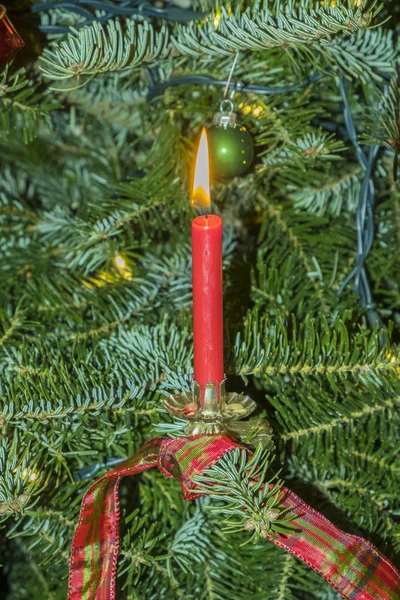 Burning christmas candels at the christmas tree — Stock Photo, Image