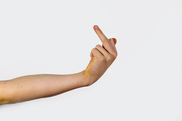 Vértes férfi kéz mutató ujj büdös — Stock Fotó
