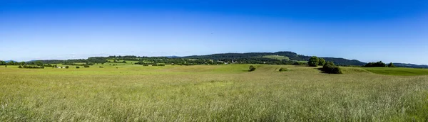 Typical rural landscape with meadows and fields in the Jura regi — Stock Photo, Image