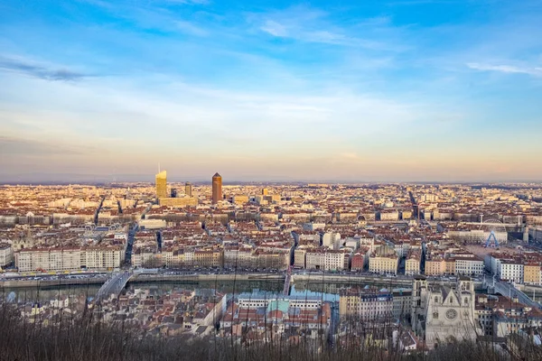 Skyline of Lyon with river — Stock Photo, Image