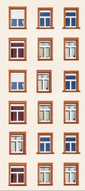 Evin ön cephesinde dört pencere var.