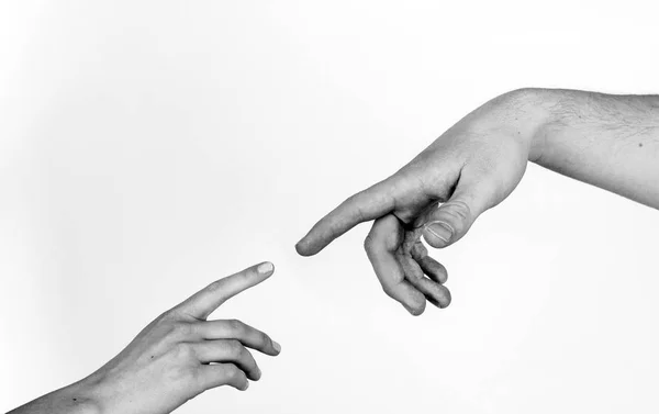 Dedos Duas Pessoas Quase Tocando Isolado — Fotografia de Stock