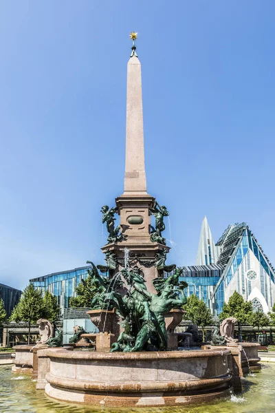 Fontana Con Nome Mendebrunnen Lipsia Centro Germania Estate — Foto Stock