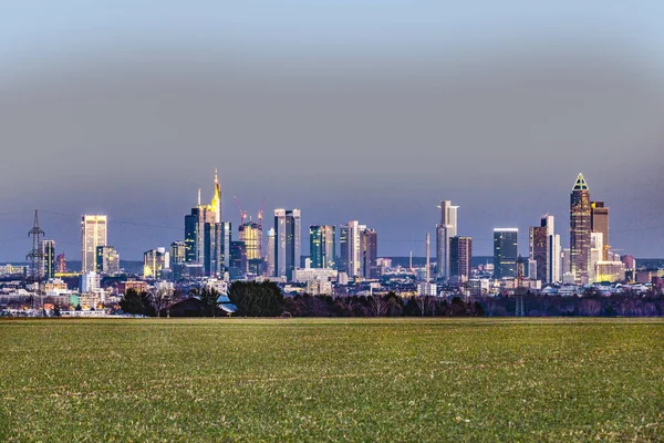 Panorama Der Frankfurter Skyline Bei Nacht — Stockfoto