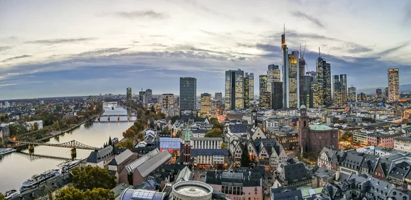 Aerial of Frankfurt  in the evening — Stock Photo, Image