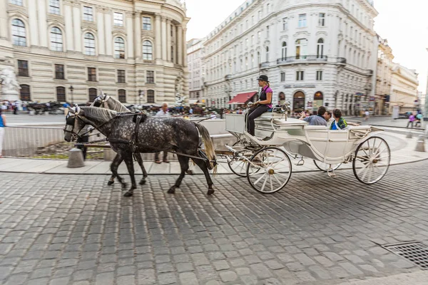 As pessoas têm um passeio na carruagem puxada a cavalo chamado fiaker — Fotografia de Stock