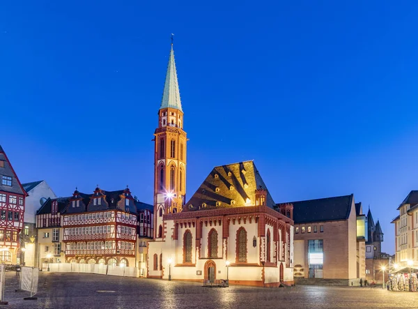 Oude Traditionele Gebouwen Frankfurt Het Gebied Roemer Genoemd Een Zomernacht — Stockfoto