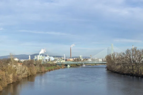 Άποψη Του Βιομηχανικού Χώρου Της Hoechst Γέφυρα Του Ποταμού Main — Φωτογραφία Αρχείου