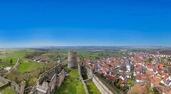 Blick Von Der Burg Münzenberg Auf Das Dorf Münzenberg Und — Stockfoto