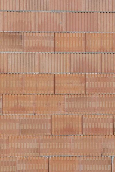 Massive Rote Ziegelwand Eines Bau Befindlichen Hauses Als Hintergrund — Stockfoto