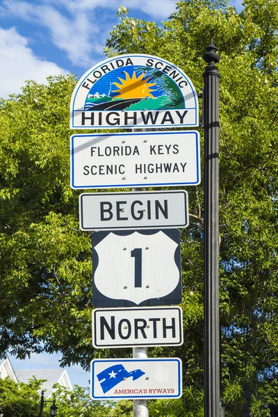Sinalização Início Auto Estrada Direcção Key West Norte — Fotografia de Stock