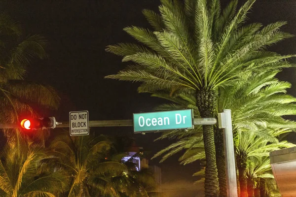 Bewegwijzering Oceaan Rijden Miami Beach Ocean Drive Street Beroemdste Straat — Stockfoto
