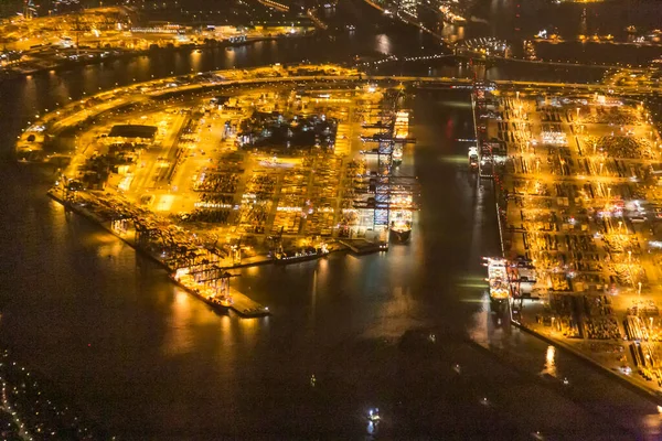 Aerial Hamburg Harbor Area Night Cockpit — Stock Photo, Image