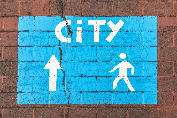 Forma Sinalização Para Cidade Com Seta Homem Azul — Fotografia de Stock