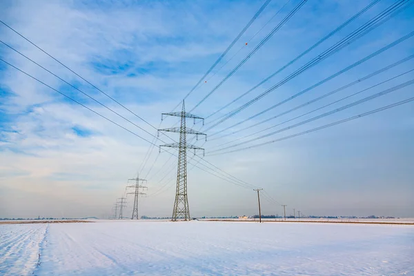 Torre Pilón Alto Voltaje Invierno — Foto de Stock