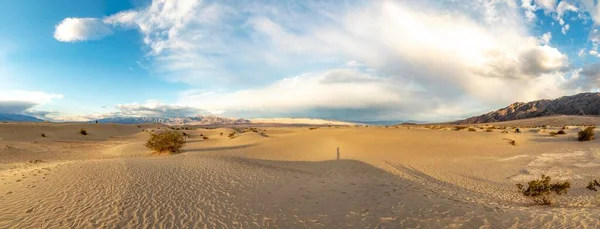 Gyönyörű Mesquite Lakások Halál Völgyében Sivatag Naplemente Fényben — Stock Fotó