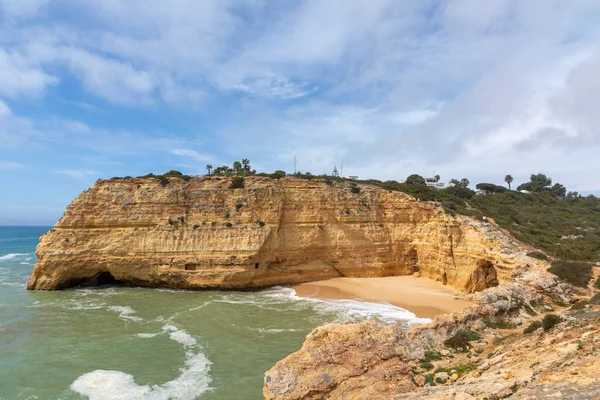 Paysage Falaise Pittoresque Avec Plage Sur Littoral Algarve Carvoeiro — Photo