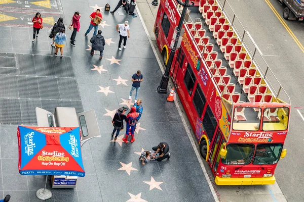 Los Angeles Eua Março 2019 Antena Caminhada Fama Com Turistas — Fotografia de Stock