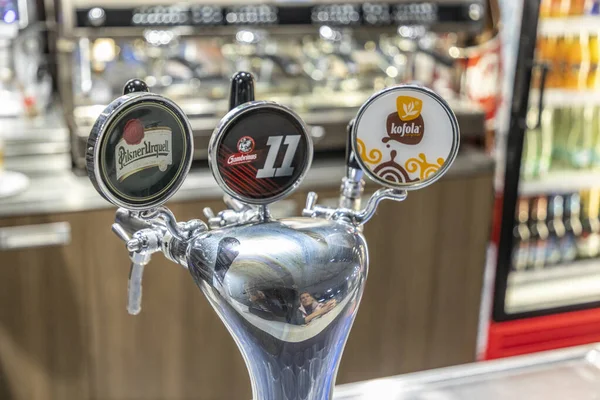 Пльзень Чехия Декабря 2019 Года Старая Хромированная Тарелка Разливного Пива — стоковое фото