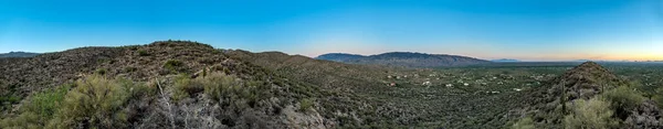Pôr Sol Panorâmico Com Belos Cactos Verdes Tuscon Arizona — Fotografia de Stock