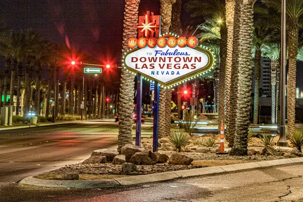 Üdvözöljük Mesés Las Vegas Belvárosában Felirat Éjjel — Stock Fotó