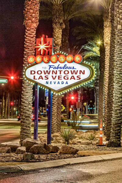 Bienvenida Fabuloso Centro Las Vegas Signo Por Noche — Foto de Stock