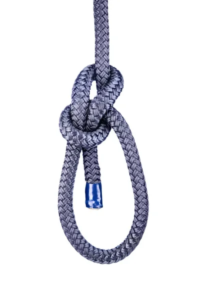 弓形绳是一种简单 古老的结 用来形成绳圈的末端 用于连接夹子和其他钩子装置 — 图库照片