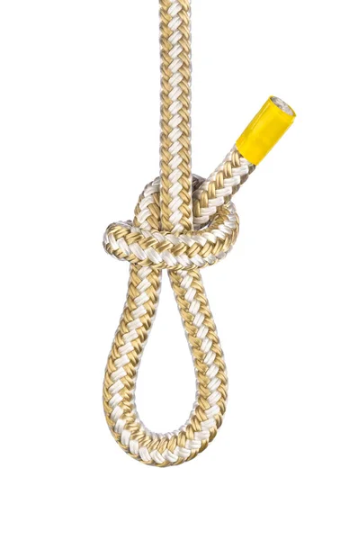 绳结是一种简单 古老的绳结 用来形成绳圈的末端 用于连接夹子和其他钩子装置 — 图库照片