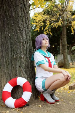 Japonya'da Mamugame-Jou Park Cosplay genç Japon kız