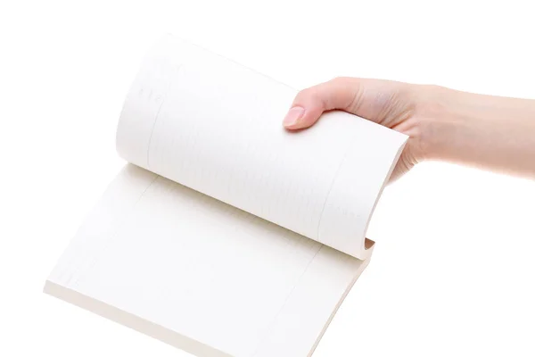 Przytrzymanie puste notatnik ręka — Zdjęcie stockowe