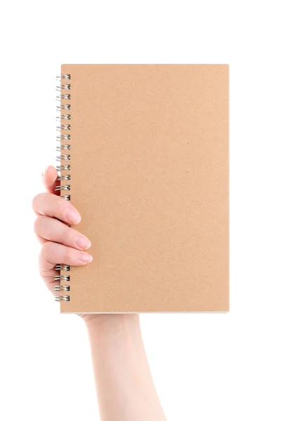 Hand innehav tom spiral notebook — Stockfoto