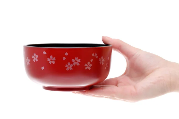 Hand hold japanese soup bowl — Stock Photo, Image