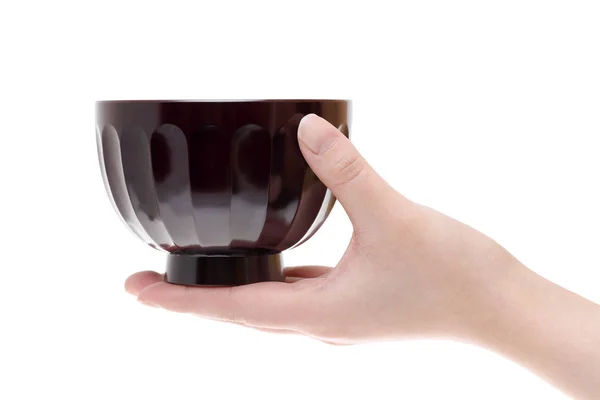 Hand hold japanese soup bowl — Stock Photo, Image