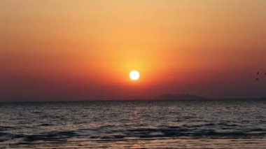 güzel gün batımı ile denize uçan kuşlar 