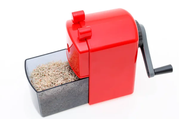 Pencil sharpener with pencil trash — Stock Photo, Image