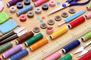 Araçlar dikiş, dikiş ve moda kavramı 