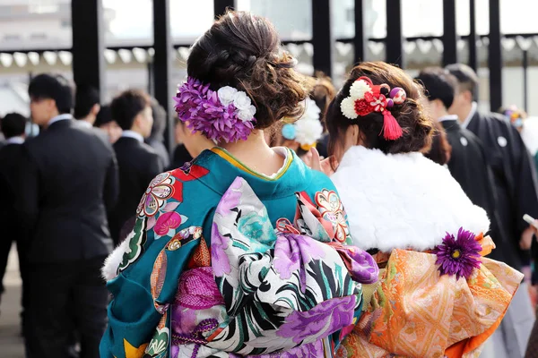 Kagawa Japan January 2018 Young Japanese Women Wearing Traditional Kimono — Stock Photo, Image