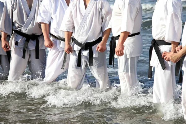 Japanese Martial Arts Training Karate Midwinter New Year Beach — Stock Photo, Image