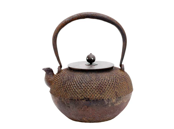 Traditional Japanese Iron Teapot Isolated White Background Stock Image