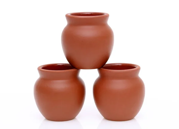 Stack Traditional Clay Pots White Background — Stock Photo, Image