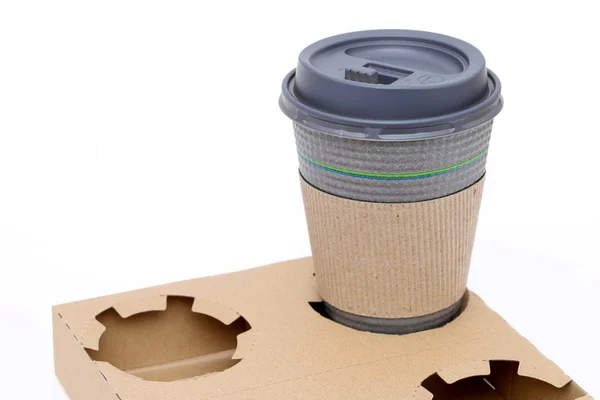 Papierträger Für Kaffeetasse Auf Weißem Hintergrund — Stockfoto