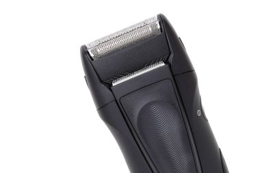 Adam beyaz arka plan üzerinde için Elektrikli tıraş makinesi  