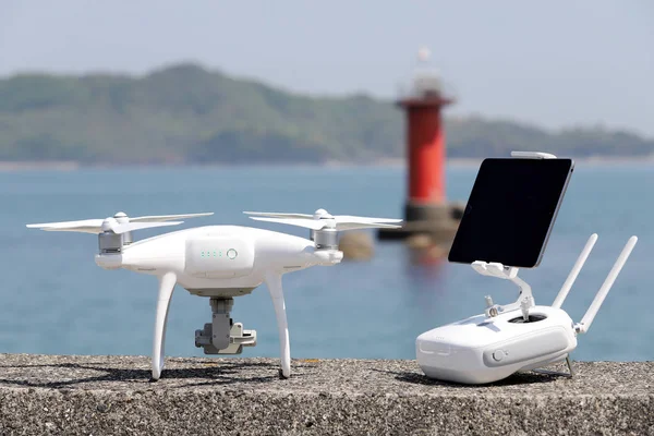 Drone Mando Distancia Con Monitor Muelle Hormigón —  Fotos de Stock