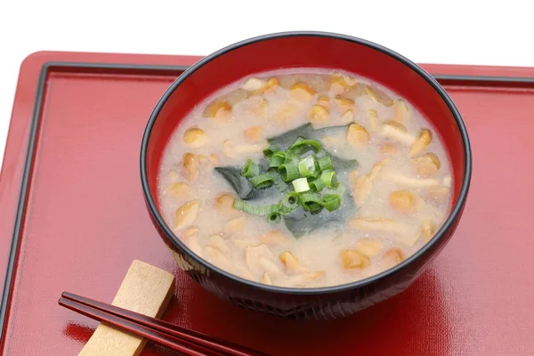 Japanisches Essen Misosuppe Aus Nameko Pilz Und Wakame Auf Einer — Stockfoto