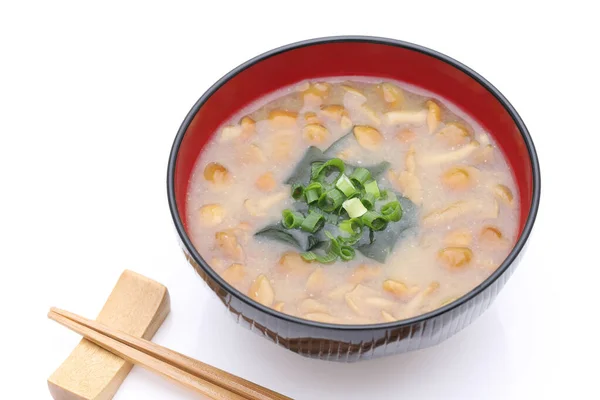 Nourriture Japonaise Soupe Miso Champignons Nameko Wakame Sur Bol — Photo