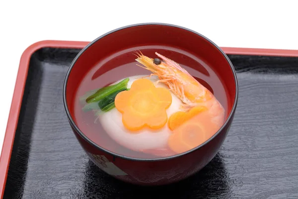 Jepang Makanan Sup Zoni Mochi Dan Ebi Dalam Mangkuk — Stok Foto