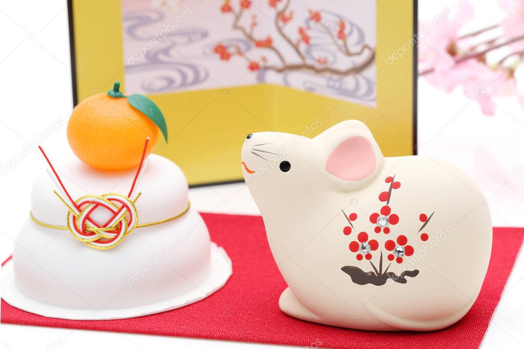 Dolls of Nezumi Mouse. Japanese new year card. Japanese new year Mouse object.